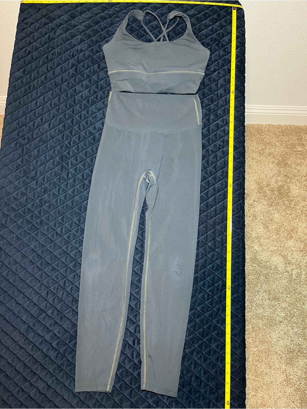 Adanola Gray High-Waist Leggings with Strappy Sports Bra